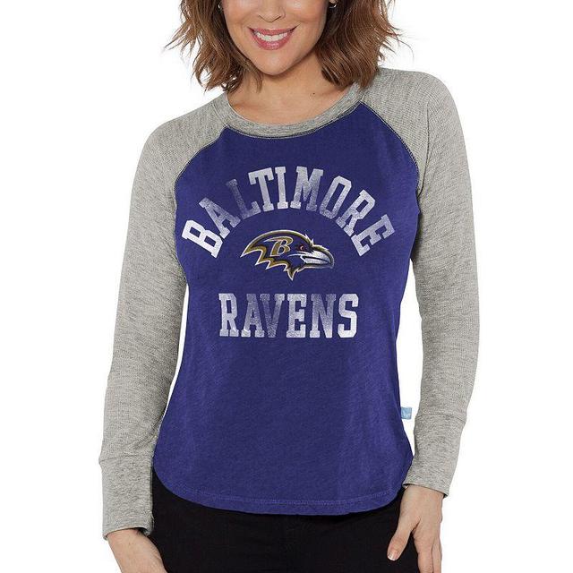 Womens G-III 4Her by Carl Banks /Heather Gray Baltimore Ravens Waffle Knit Raglan Long Sleeve T-Shirt Product Image