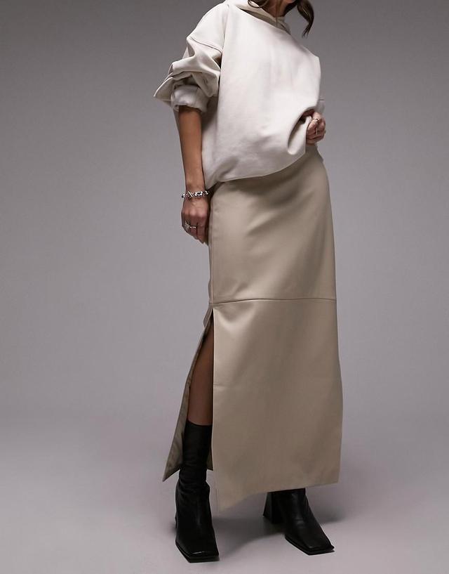 Topshop leather look clean bias maxi skirt Product Image