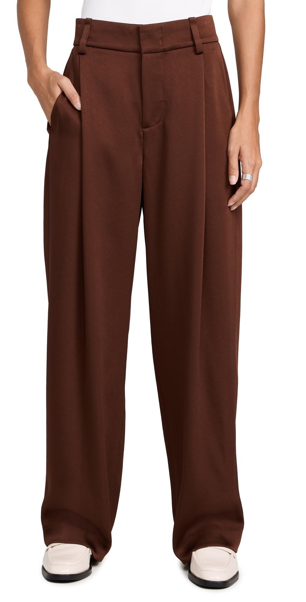 Satin Wide Leg Trousers Dark Rosewood In Burnt Product Image