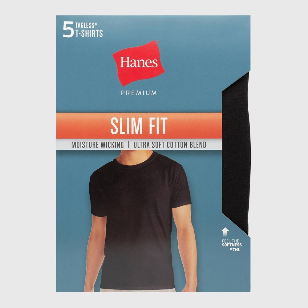 Hanes Mens Premium 5pk Slim Fit Crew Neck T-Shirt - Black Product Image