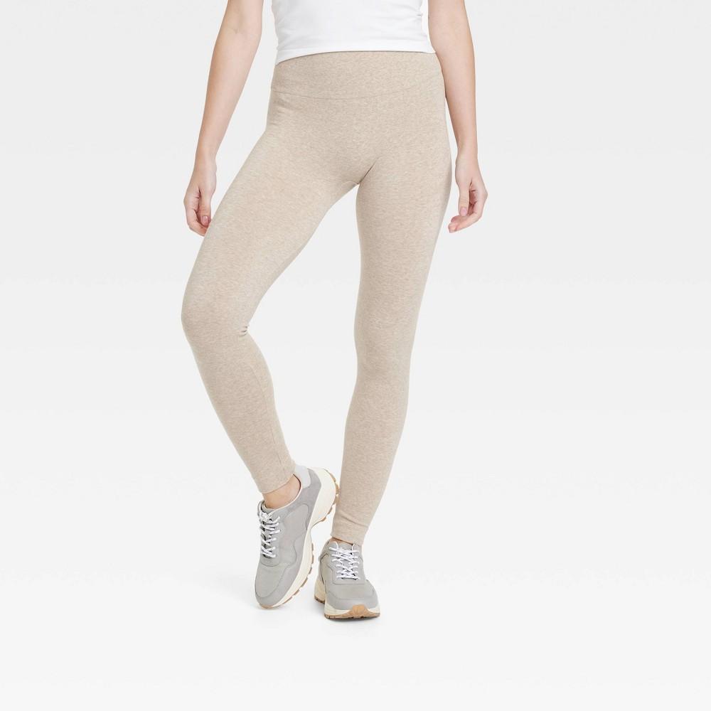 Women's High Waisted Cotton Seamless Fleece Lined Leggings - A New Day™ Black L/XL Product Image