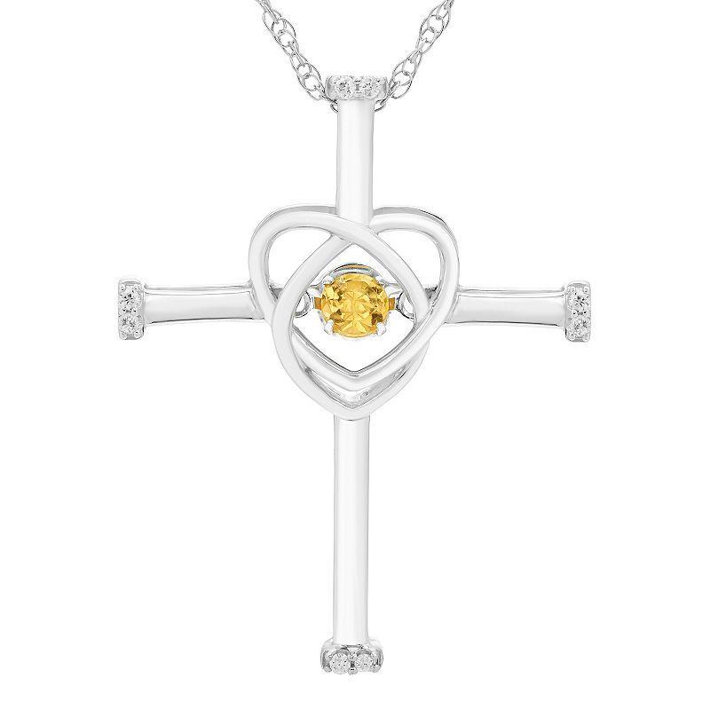 Boston Bay Diamonds Sterling Silver Genuine Citrine & Diamond Accent Cross Pendant Necklace, Womens Product Image