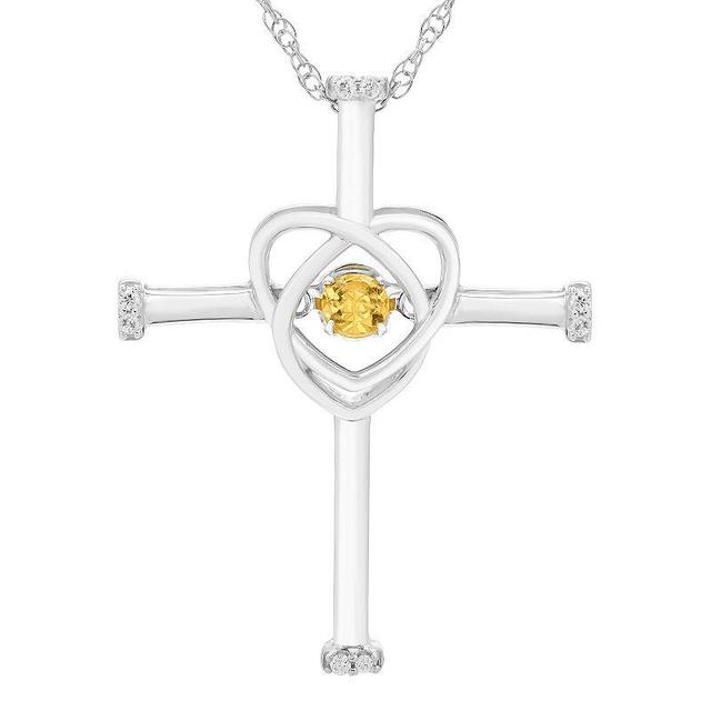 Boston Bay Diamonds Sterling Silver Genuine Citrine & Diamond Accent Cross Pendant Necklace, Womens Orange Product Image