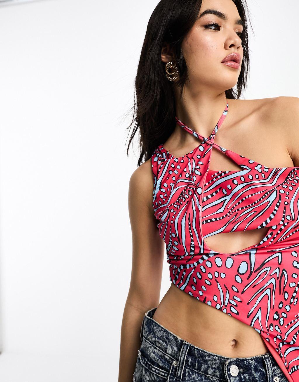 Annorlunda batik animal print asymmetric cut-out layered top in multi Product Image