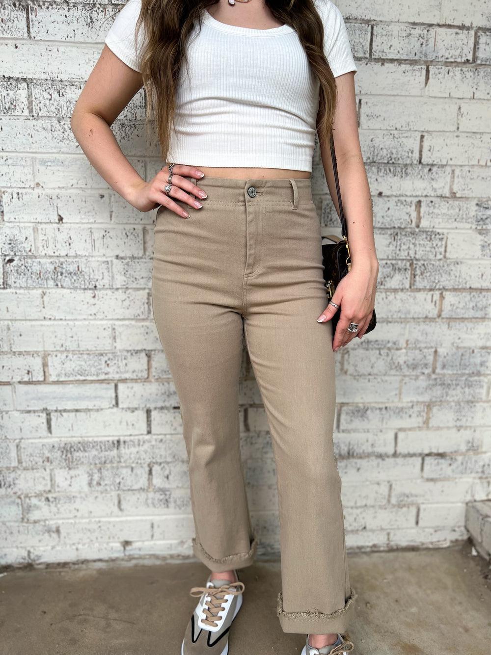 One Good Reason High Rise Khaki Trousers Product Image