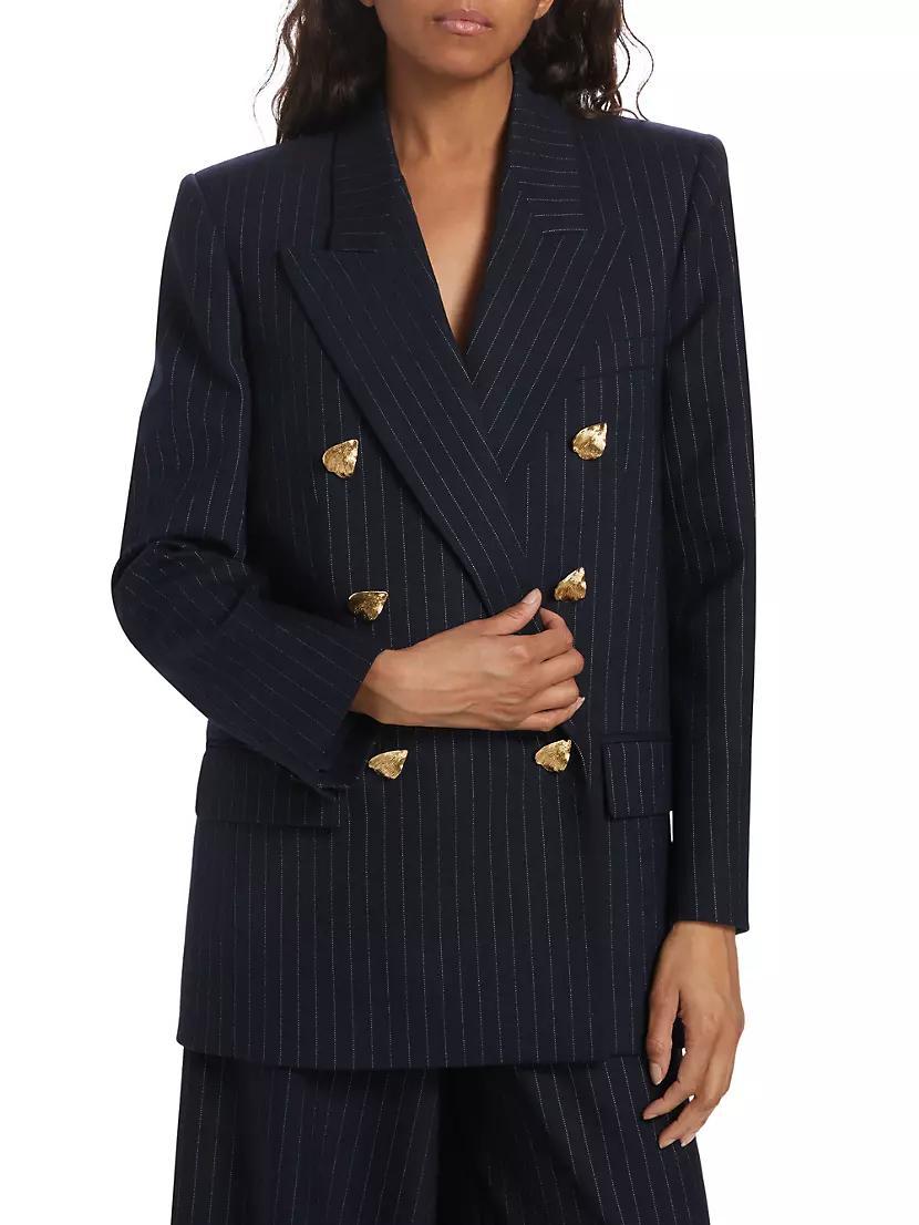 Pinstriped Wool Double-Breasted Blazer product image