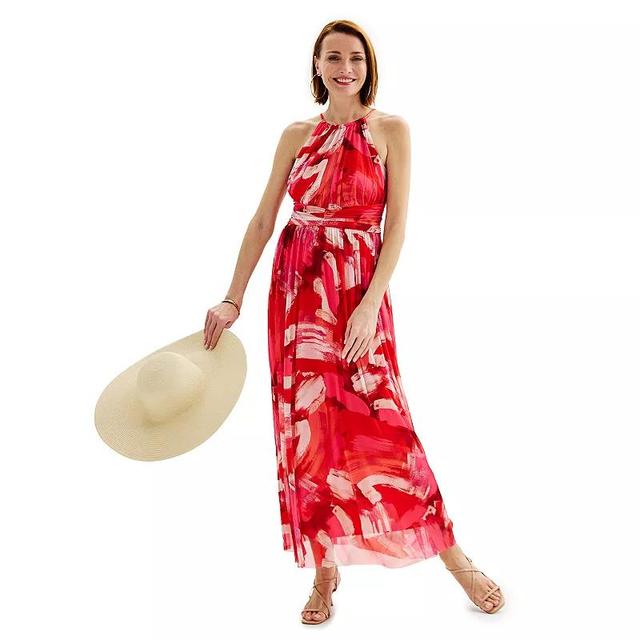 Womens London Times Floral Halter Ruched Maxi Dress Product Image