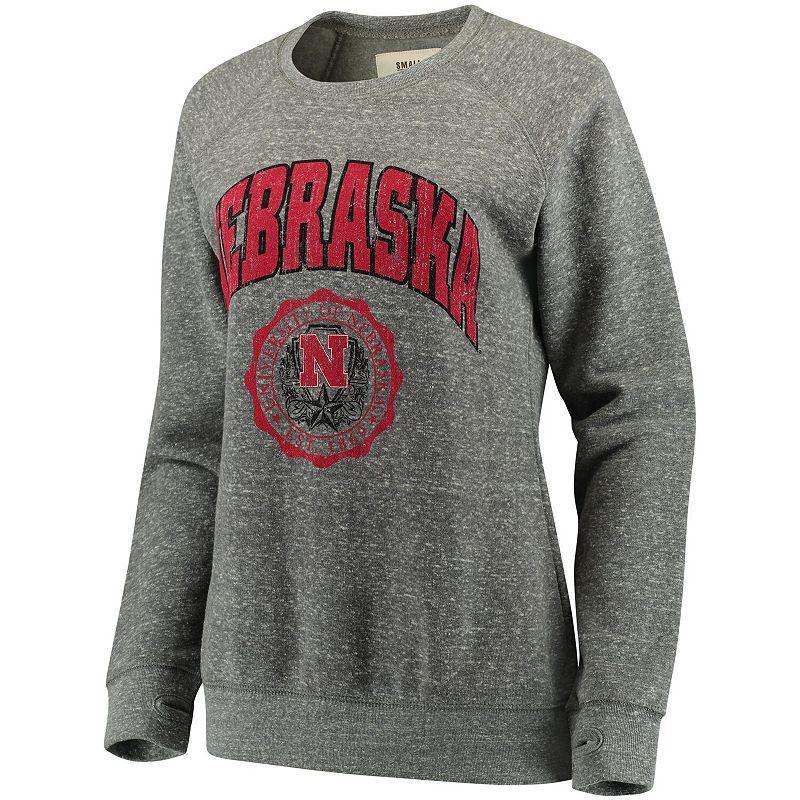 Womens Pressbox Heathered Gray Nebraska Huskers Edith Vintage Knobi Pullover Sweatshirt Product Image