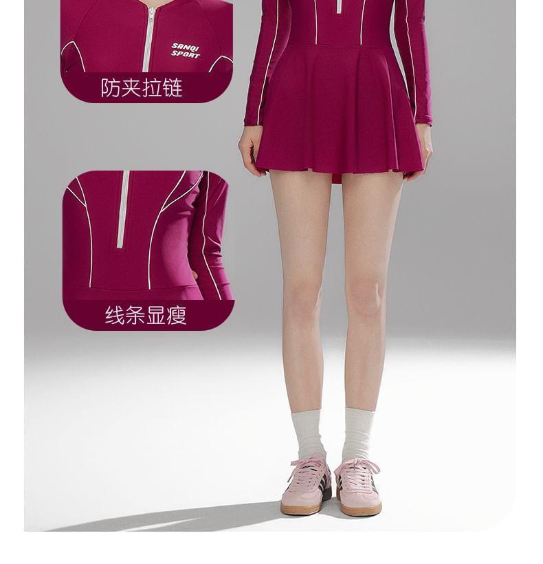 Long-Sleeve Half Zip Lettering Swim Dress Product Image