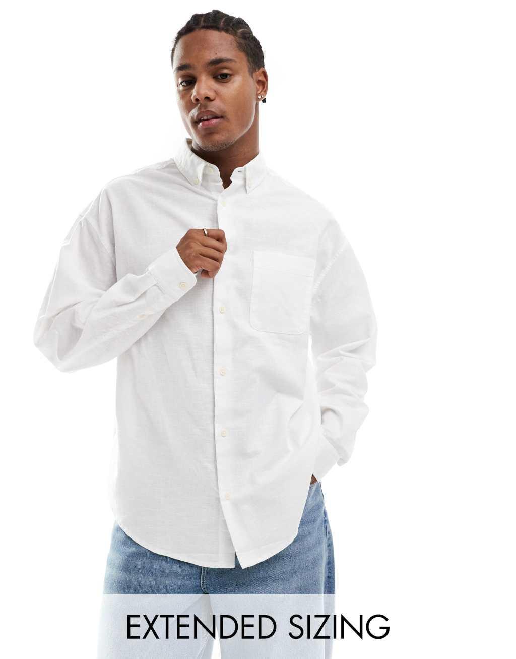 ASOS DESIGN 90s oversized linen blend shirt in white Product Image