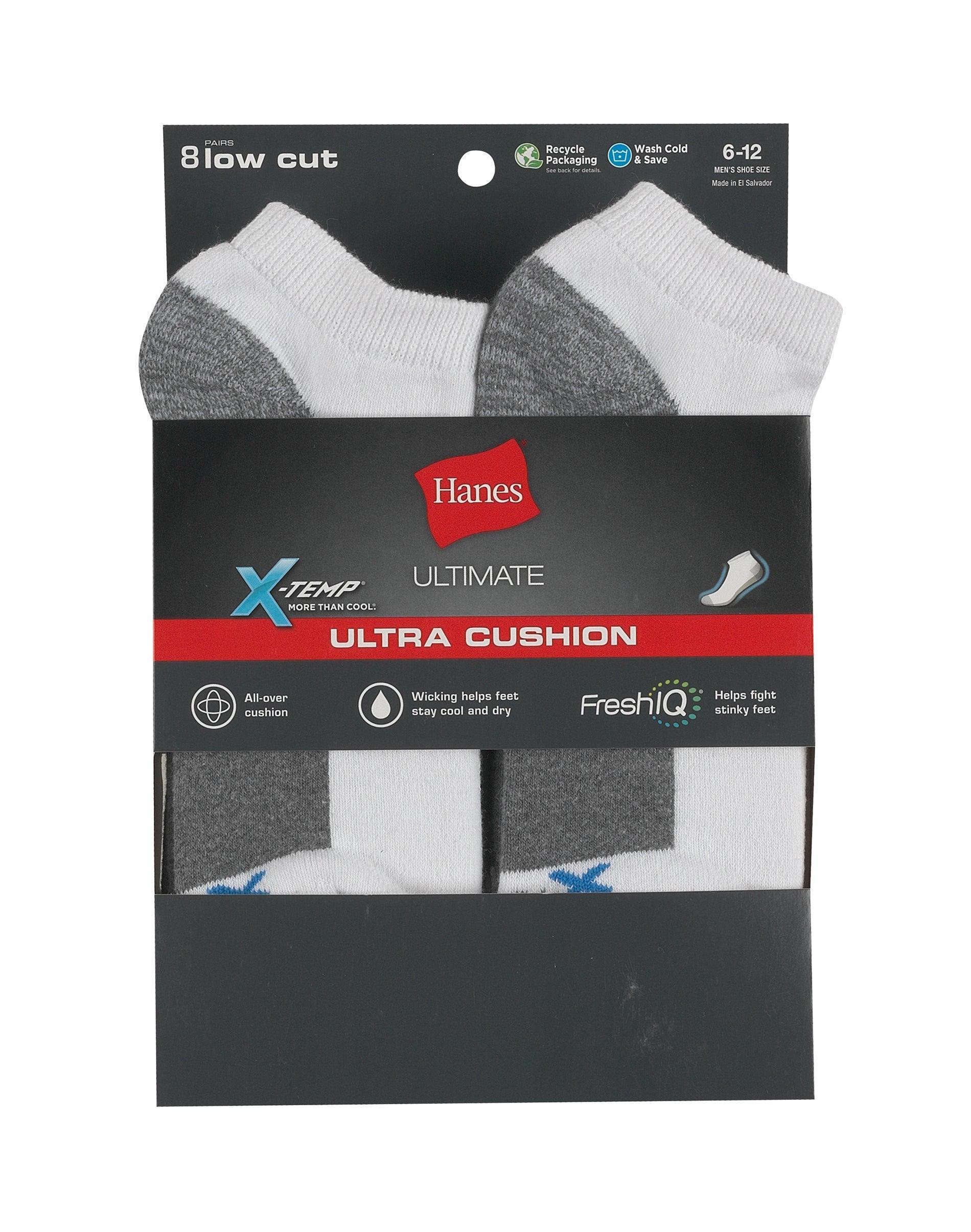 Hanes Ultimate Mens Ultra Cushion Low Cut Socks, 8-Pairs White 6-12 Product Image