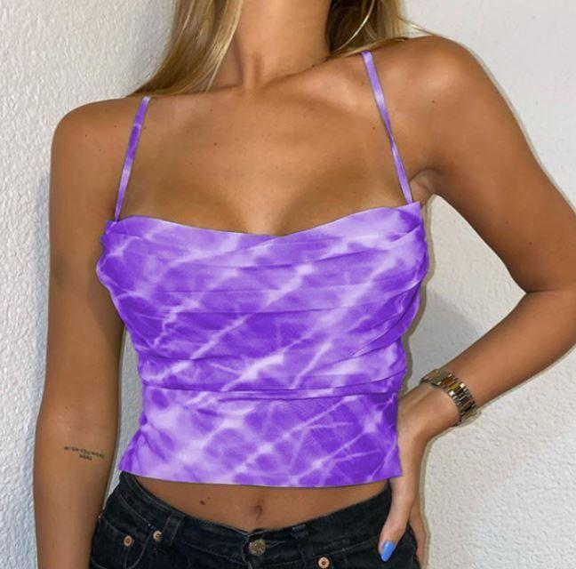 Cowl-Neck Tie-Dye Ribbon-Back Cropped Camisole Top Product Image