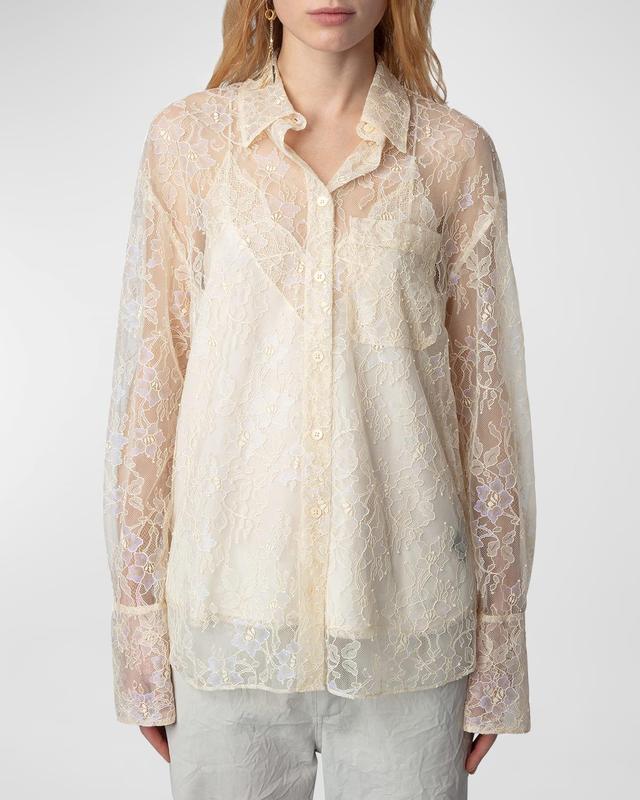 Zadig & Voltaire Tyrone Sheer Lace Button-Up Shirt Product Image