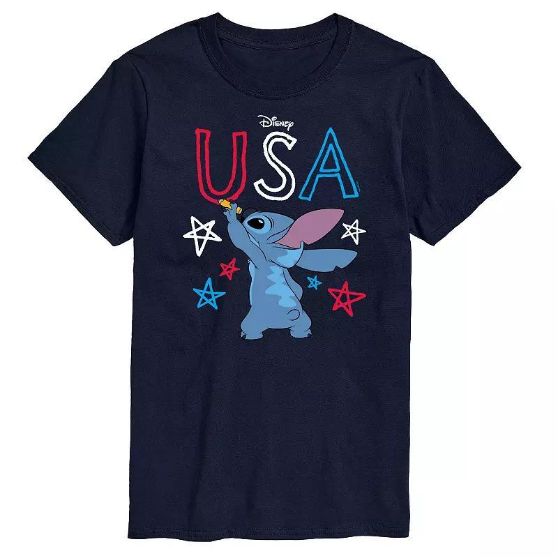 Disneys Lilo and Stitch Mens USA Stitch Crayon Graphic Tee Blue Product Image