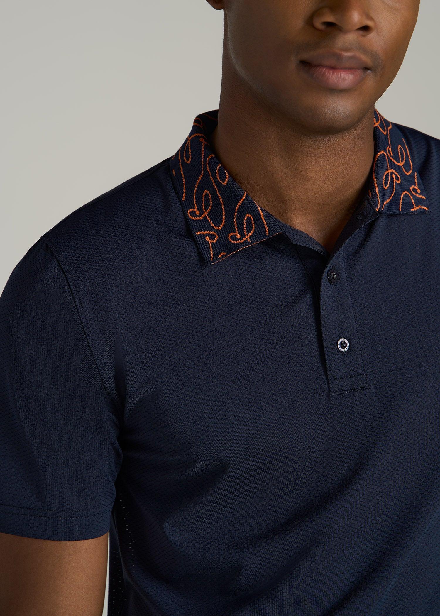 Jacquard Knit Collar Golf Polo Shirt for Tall Men in Evening Blue Product Image