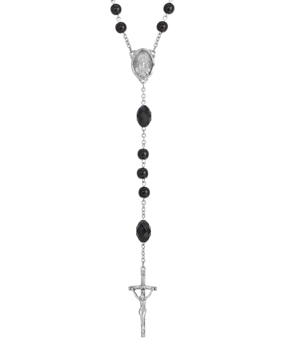 Symbols of Faith Bead Papal Crucifix Rosary Necklace, Womens Black Product Image