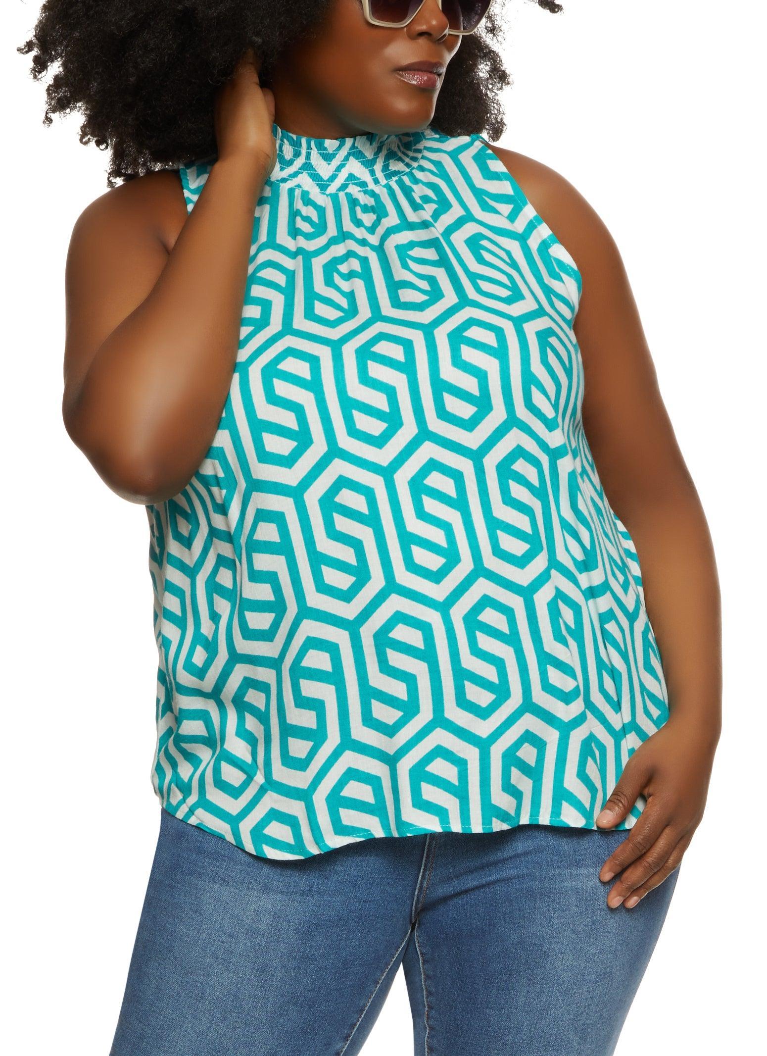 Womens Plus Size Geometric Print Mock Neck Blouse Product Image