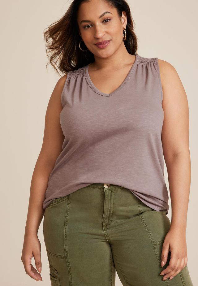 Maurices 1X Plus Size Womens 24/7 Morgan V Neck Tank Top Beige Product Image