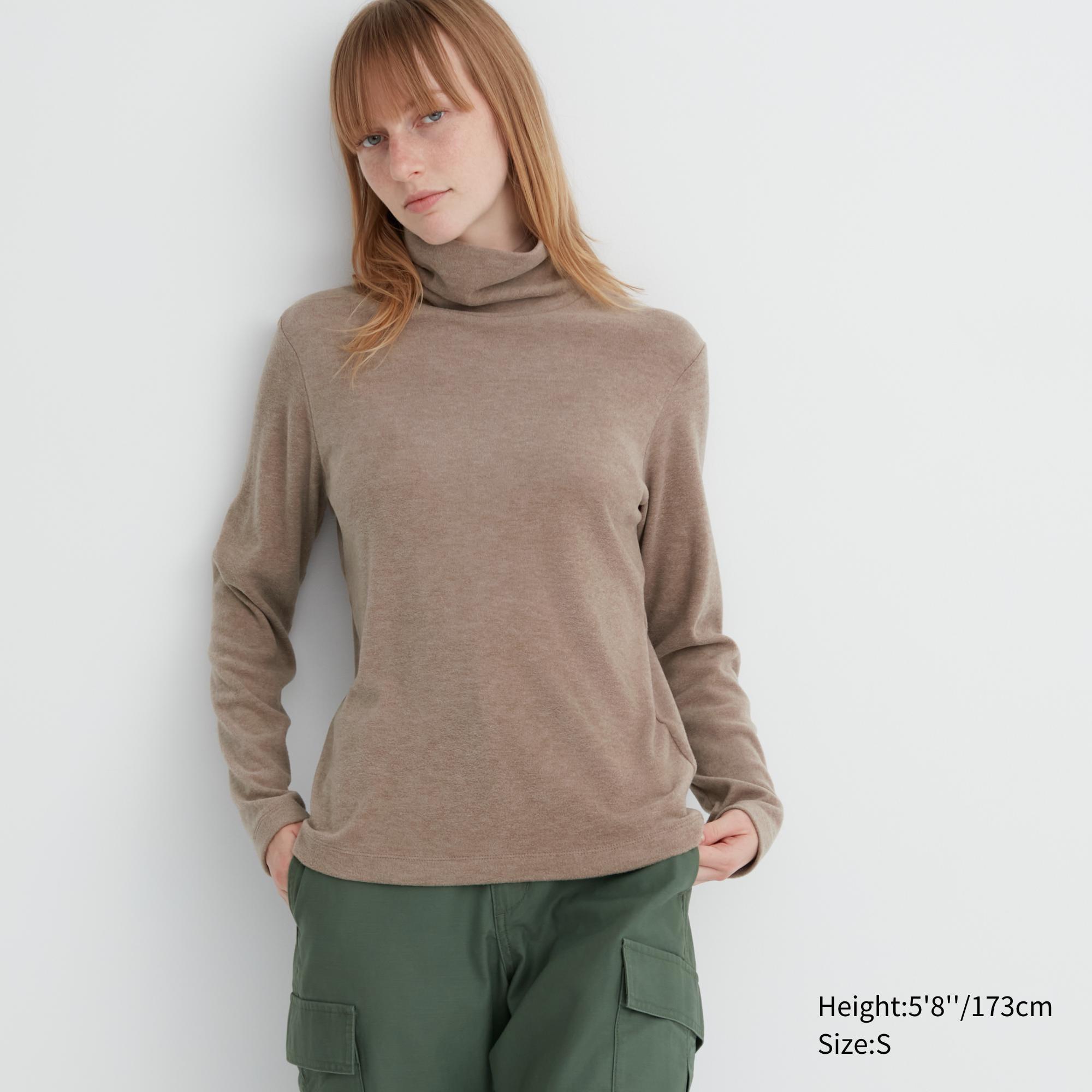 UNIQLO US Women's Heattech Fleece Turtleneck Long-Sleeve T-Shirt Beige Small UNIQLO US  S  female Product Image