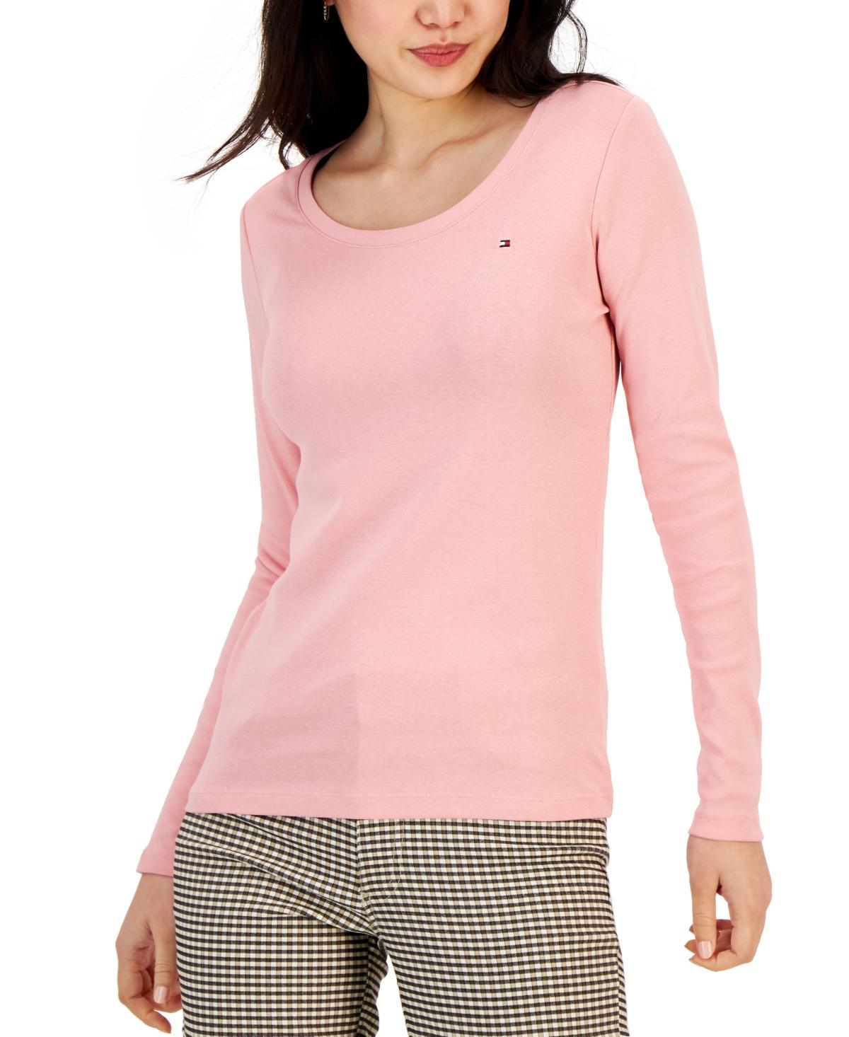 Tommy Hilfiger Womens Solid Scoop-Neck Long-Sleeve Top Product Image