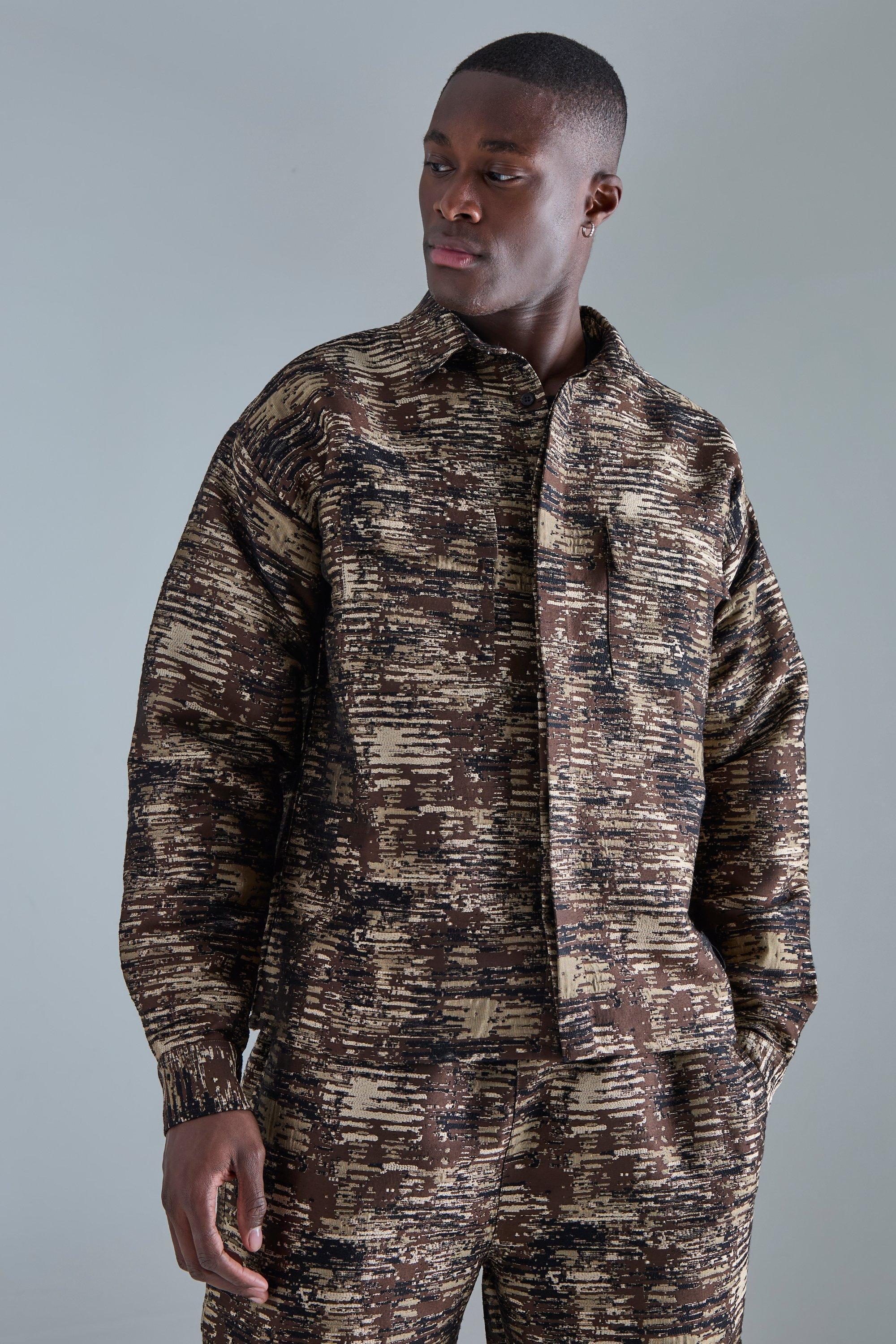 Textured Camo Patch Pocket Overshirt | boohooMAN USA Product Image