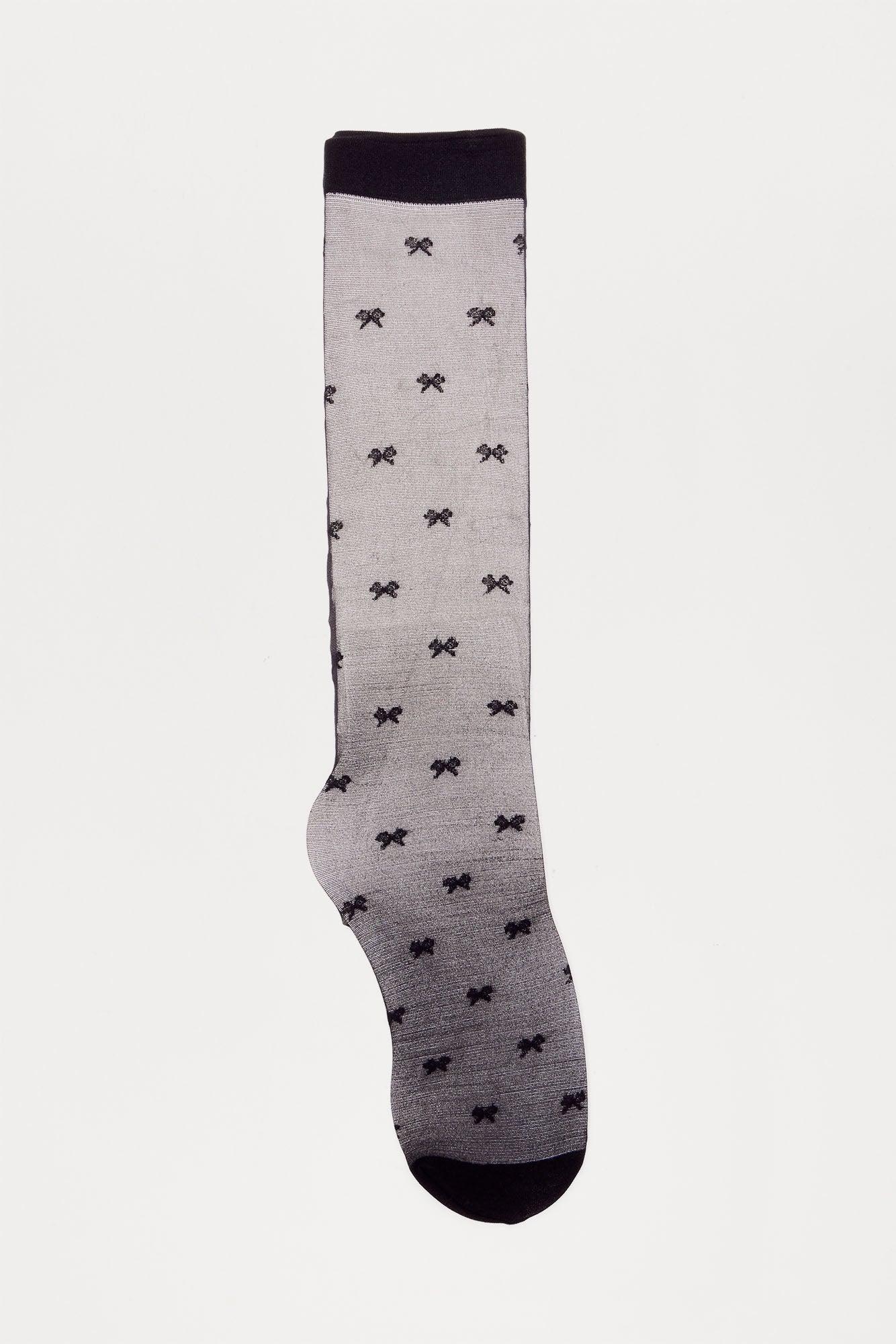 Preppy Bow Mesh Socks - Black Product Image