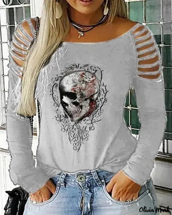 Olivia Mark – Plus Size Halloween Skull Print Off Shoulder Top Product Image