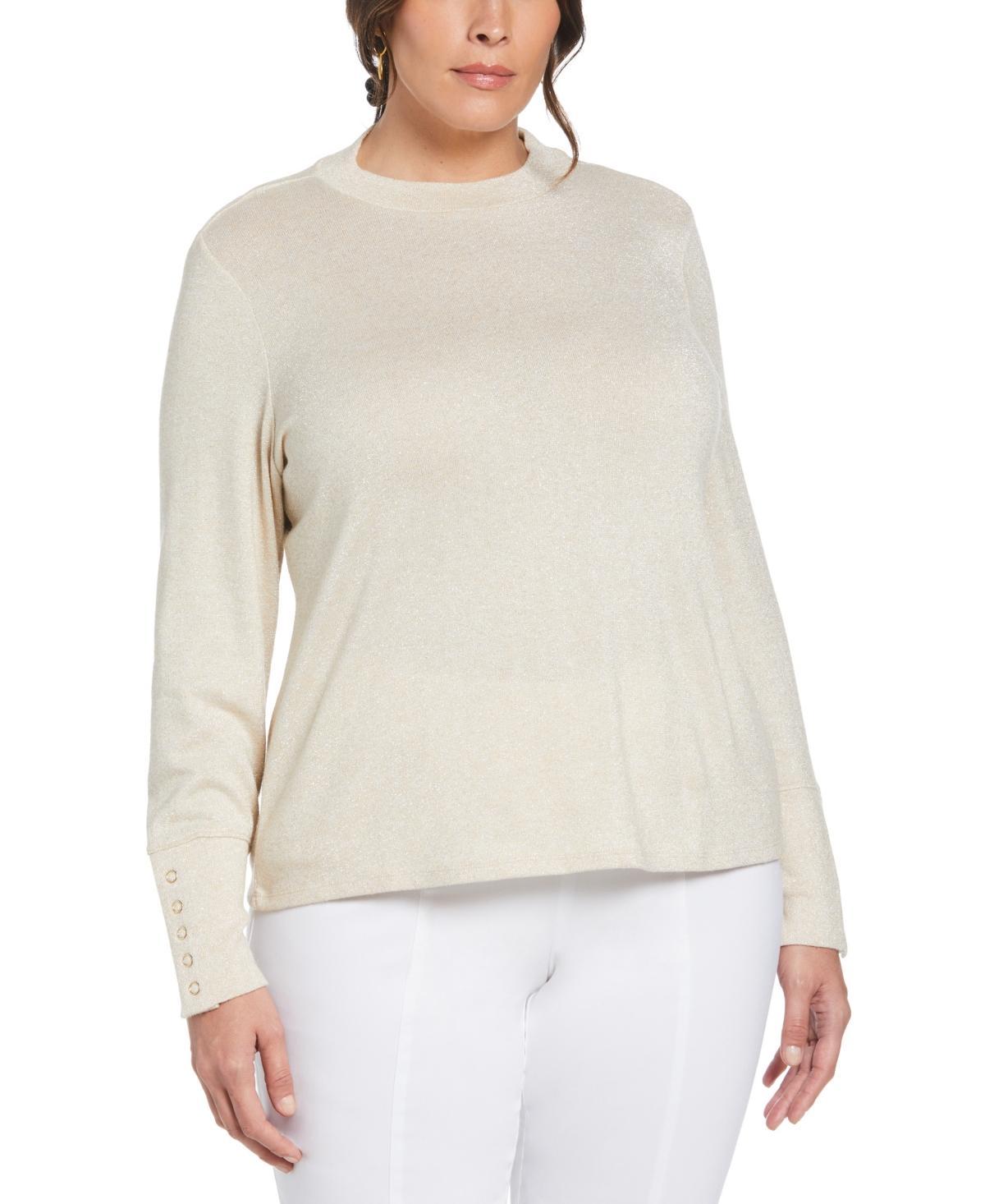 Ella Rafaella Plus Size Mock Neck Snap Cuff Long Sleeve Top Product Image