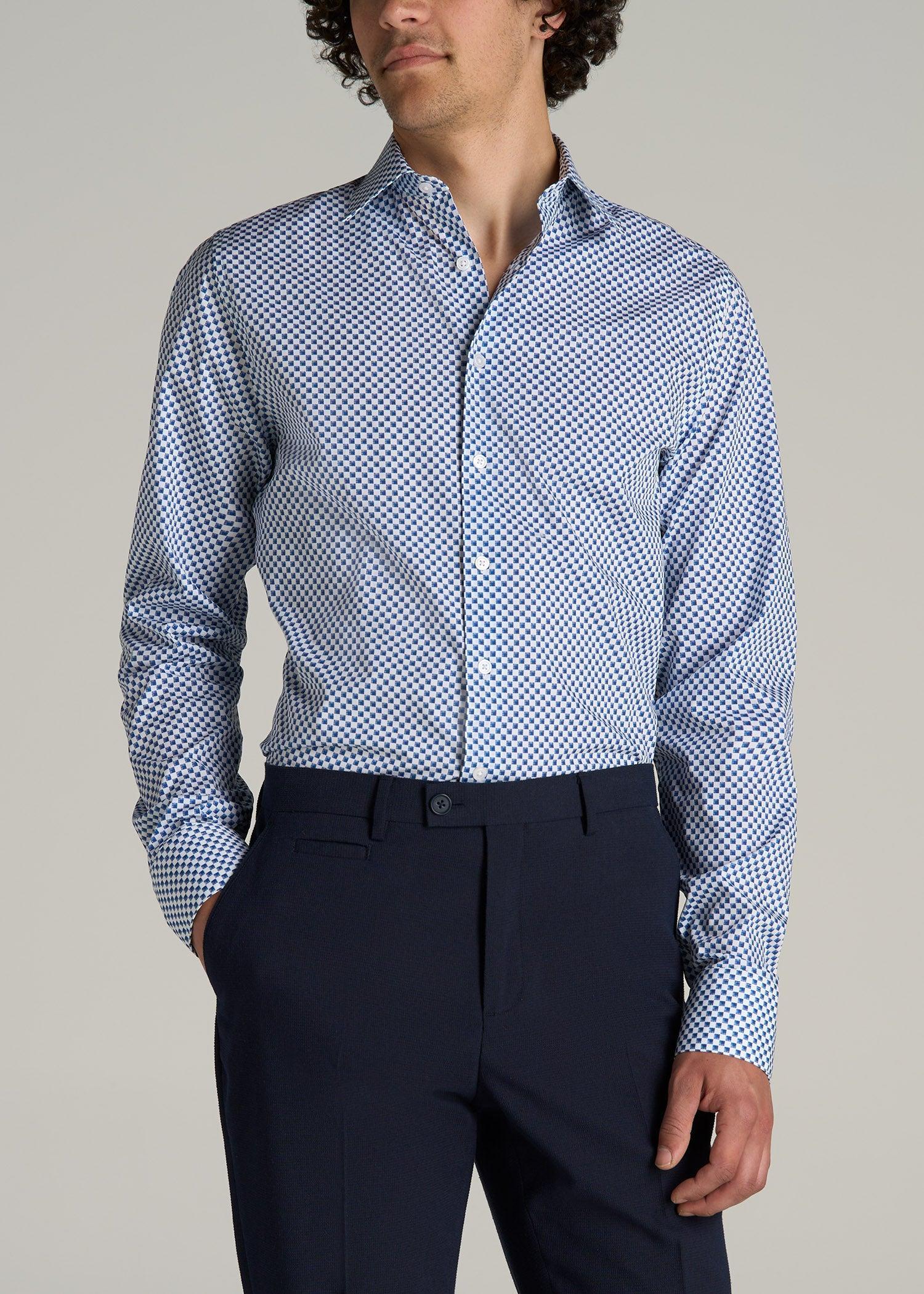 Premium Dress Shirt for Tall Men in Blues Check Male Product Image