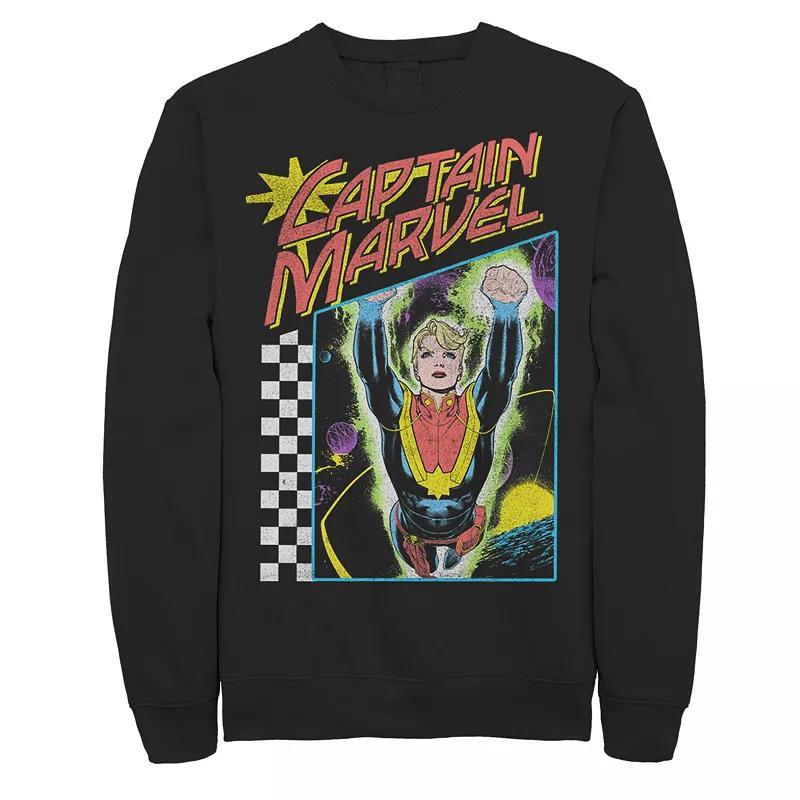 Marvel Mens Classic Retro Checkered Captain Marvel Comic Book Hero, Crewneck Fleece Product Image