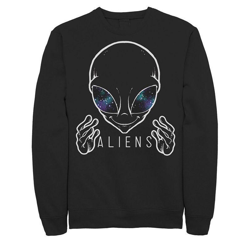 Mens Alien Space Eyes Fleece Crewneck Sweatshirt Black Product Image