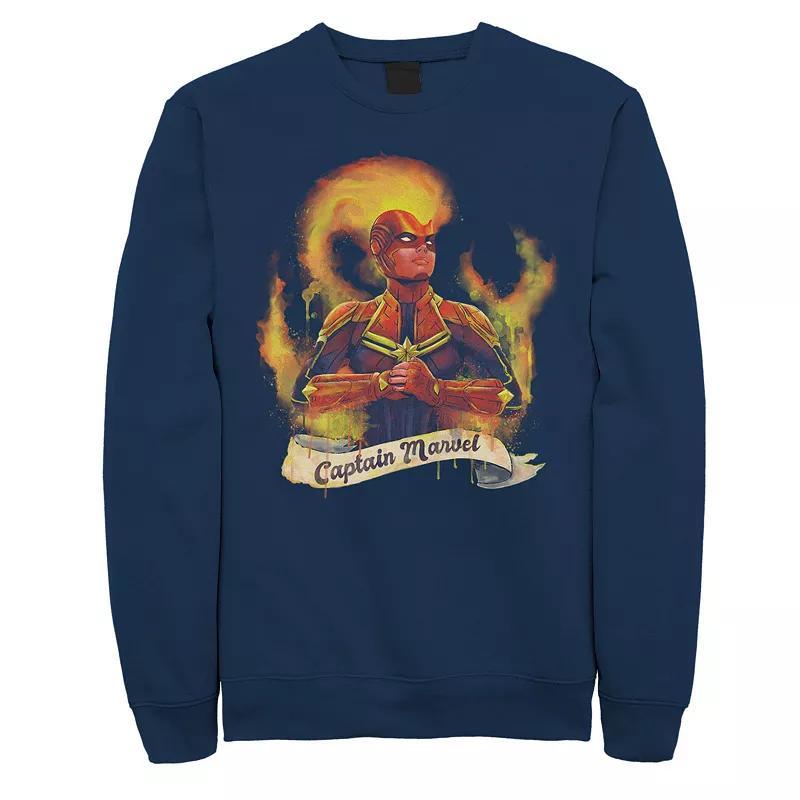 Mens Marvel Captain Marvel Flame Portrait Sweatshirt Blue Product Image