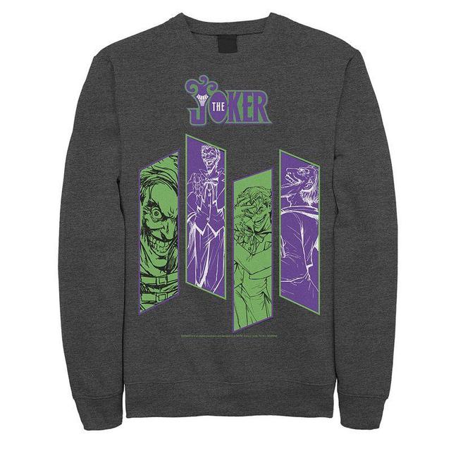 Mens DC Comics The Joker Portrait Panels Graphic Fleece Pullover Grey Heather Product Image