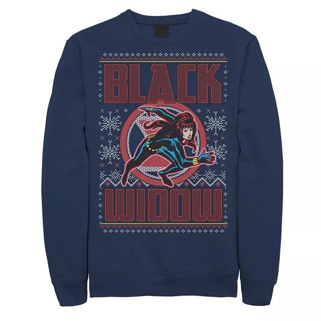 Mens Marvel Black Widow Ugly Christmas Sweatshirt Blue Product Image