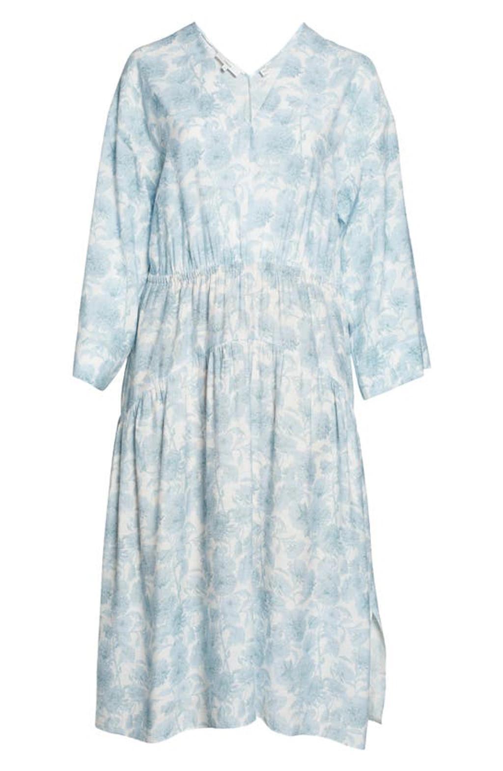 Dahlia Long-sleeve Double V-neck Dress In Blue Product Image