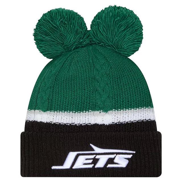 Womens New Era New York Jets Double Bubble Cuffed Knit Hat with Poms Product Image