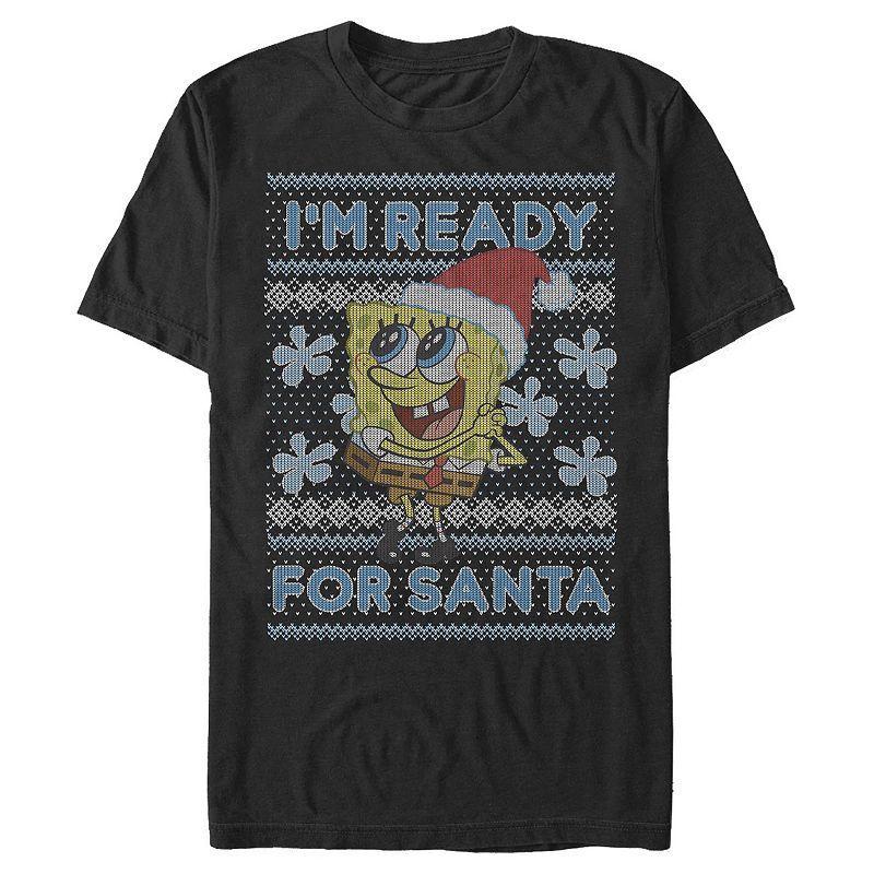 Mens SpongeBob SquarePants Im Ready For Santa Tee Blue Product Image