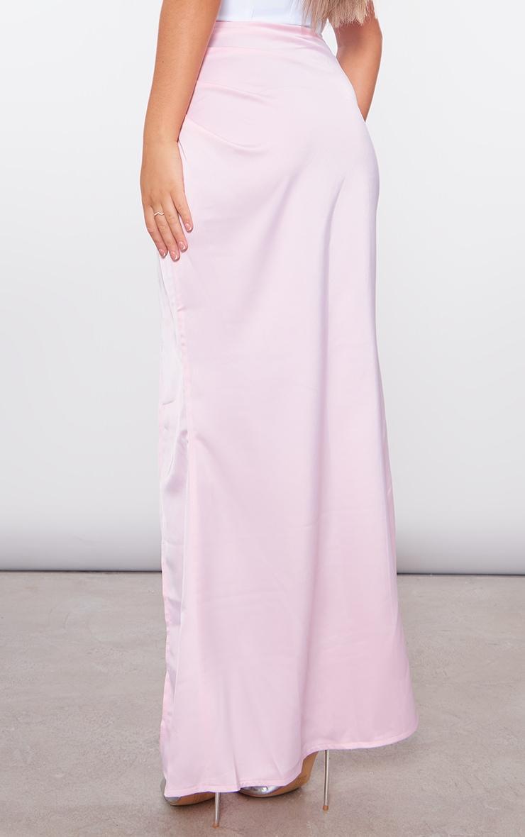 Pale Pink Structured Satin V Front Ruched Split Front Maxi Skirt Product Image