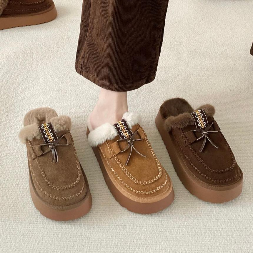 Platform Bow Accent Fleece-Lined Moccasin Mules Product Image