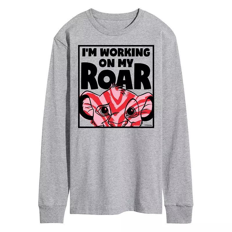 Disneys The Lion King Simba Mens Working On My Roar Long Sleeve Graphic Tee Grey Gray Product Image