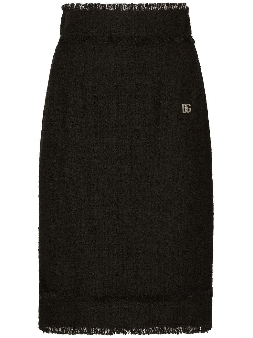 DOLCE & GABBANA Tweed Midi Skirt With Dg Logo In Black Product Image