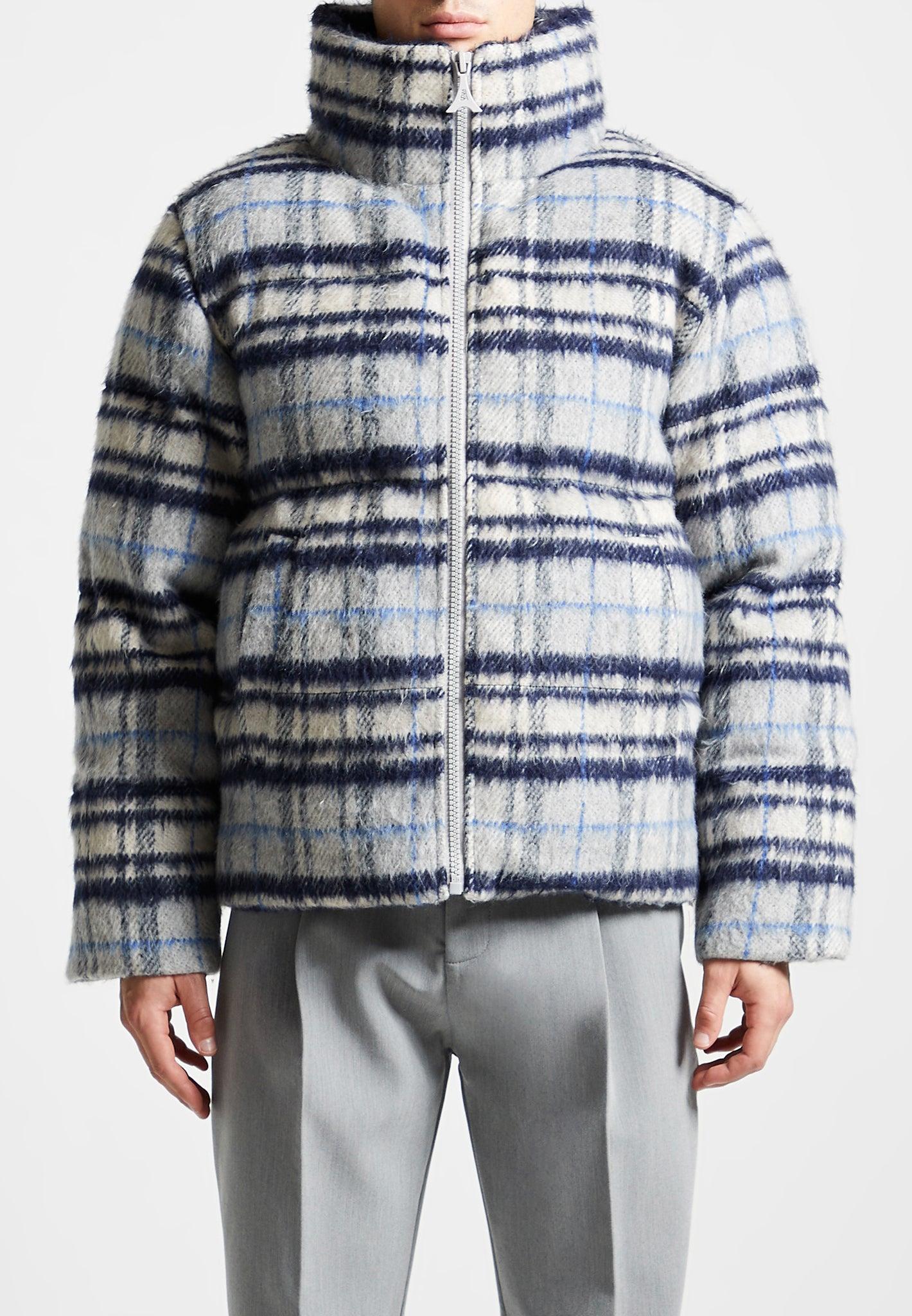 Brushed Check Puffer Jacket - Blue Male Product Image