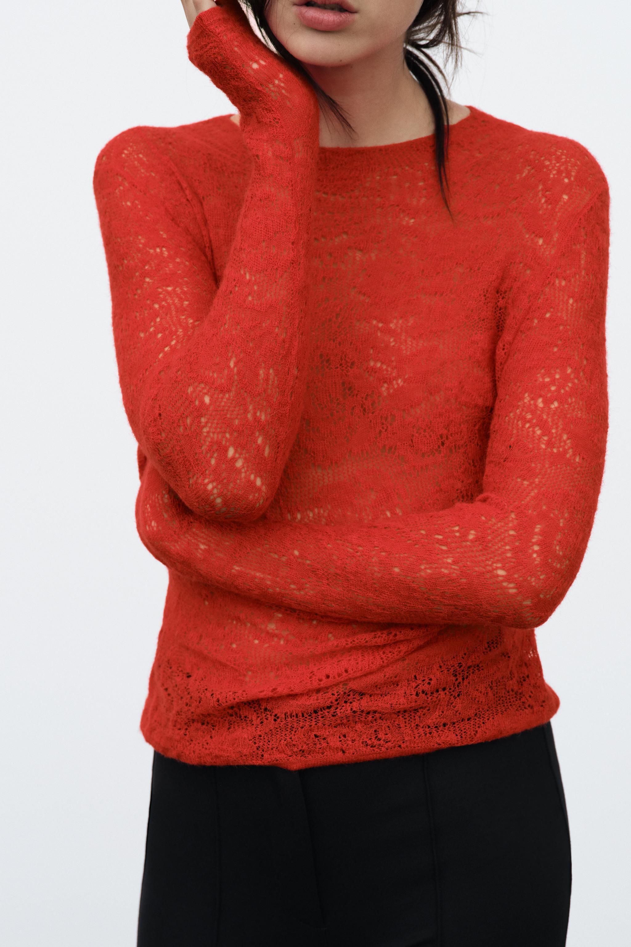 ALPACA AND WOOL BLEND POINTELLE KNIT SWEATER Product Image