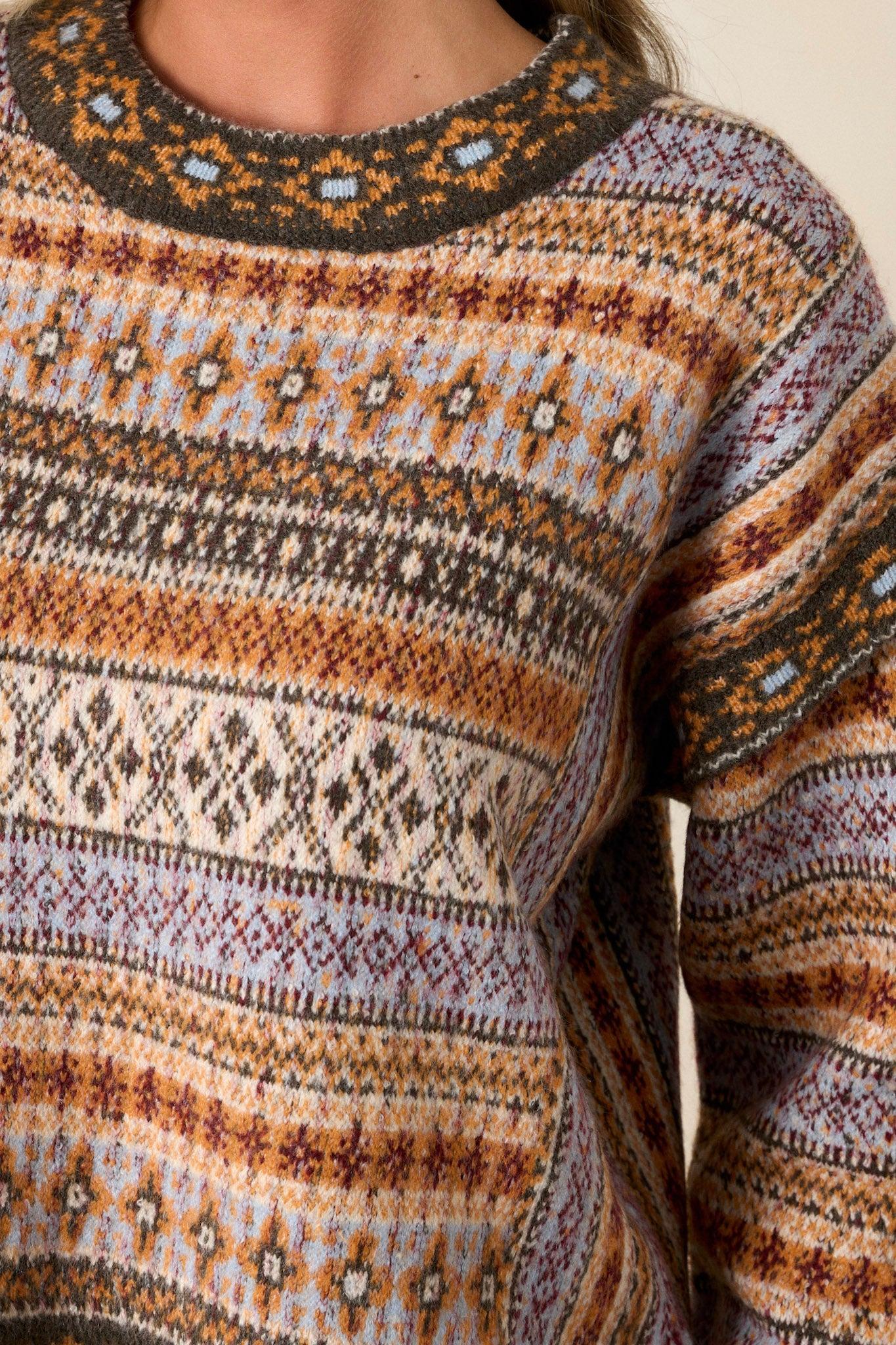 Wild Ride Light Brown Multi Fair Isle Print Sweater Product Image