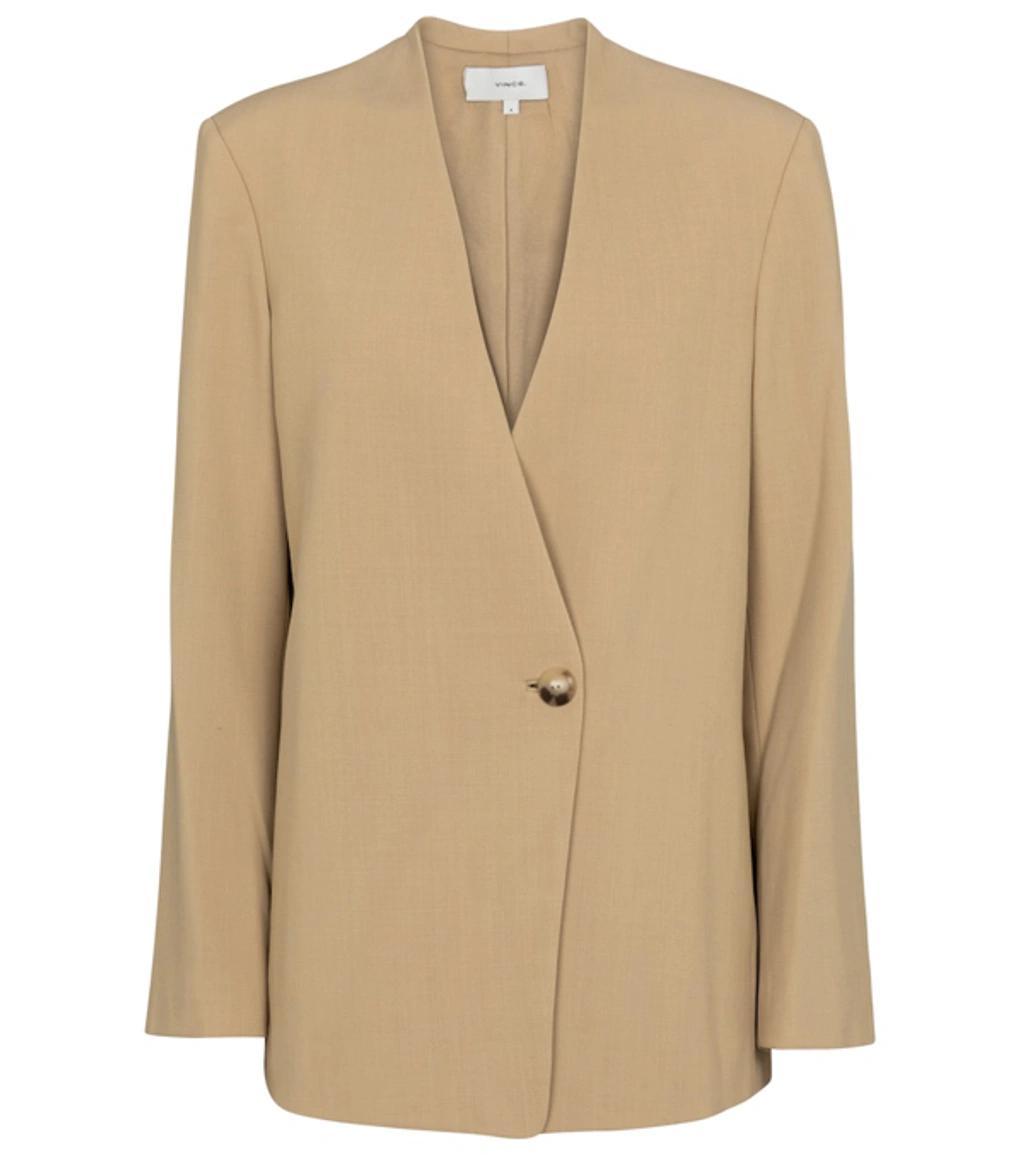 Collarless Wool Blend Blazer In Straw Product Image