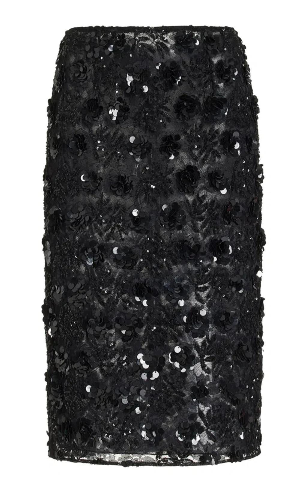 Embellished Lace Midi Skirt In Black product image