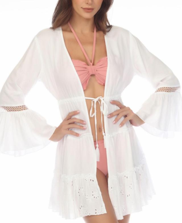 Raviya Womens Lace-Inset Tie-Front Tiered Swim Cover-Up Product Image