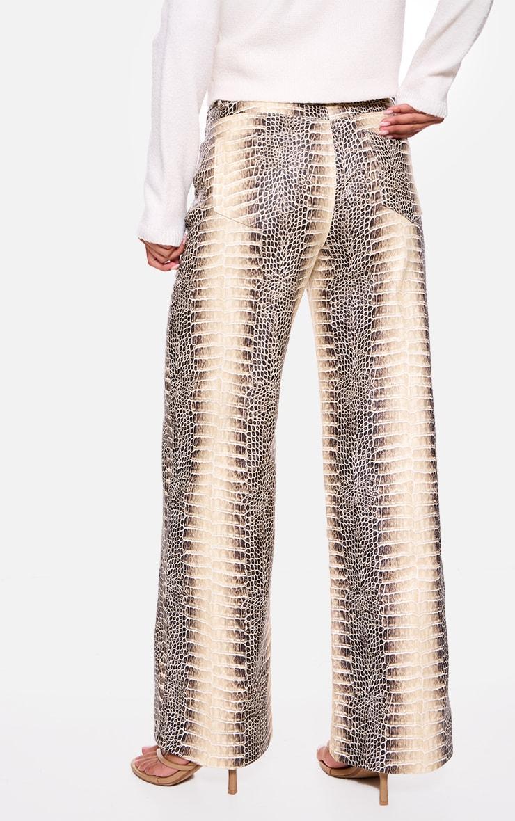 Brown Denim Low Waist Snake Print Wide Leg Jeans Product Image