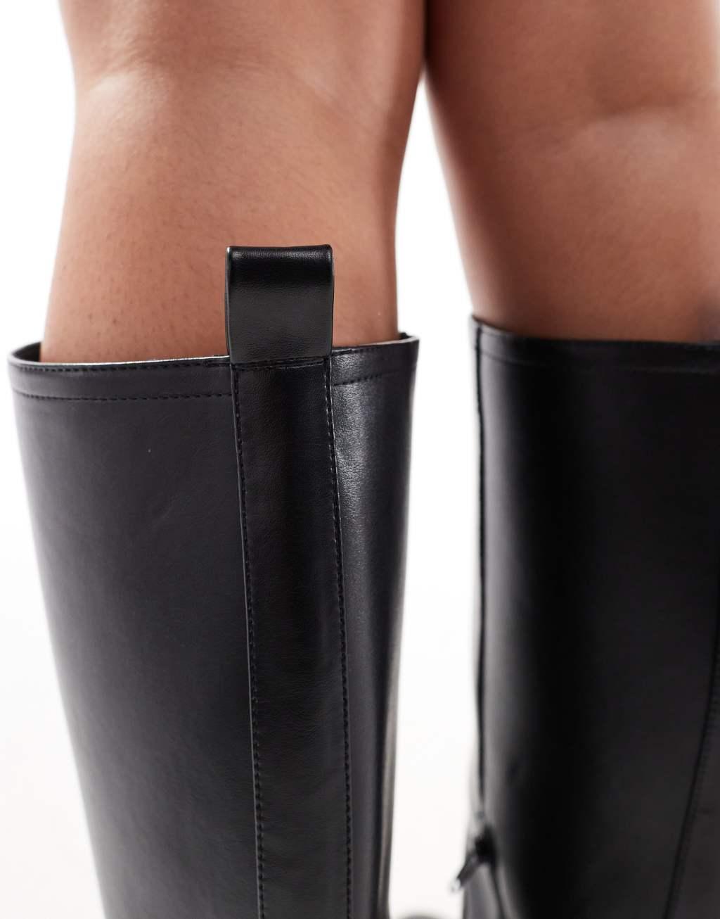 ASOS DESIGN Wide Fit Carmen chunky flat knee boots in black Product Image