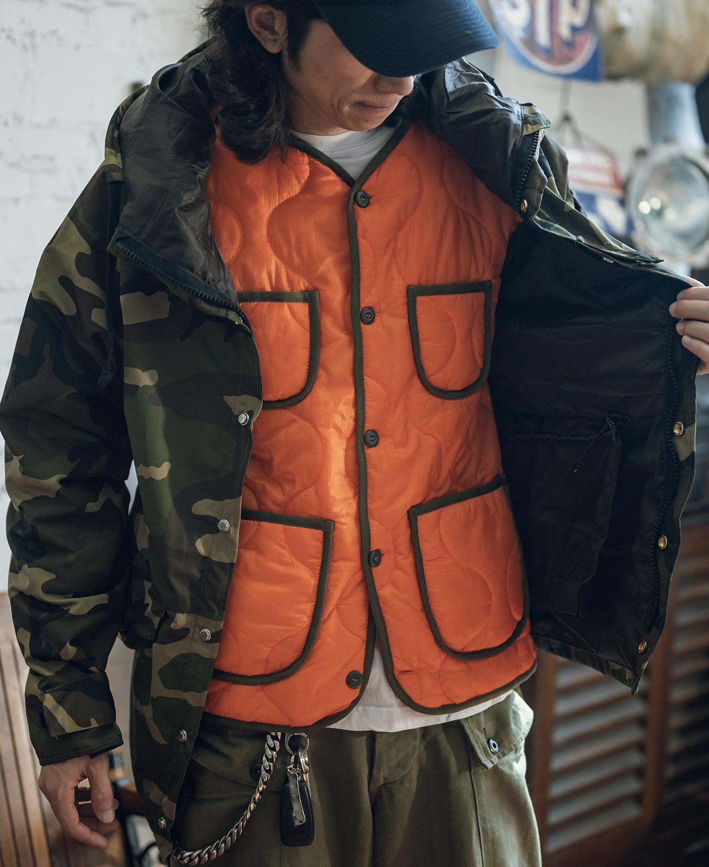 Military Style Quilted Padded Ripstop Nylon Jacket - Orange Product Image